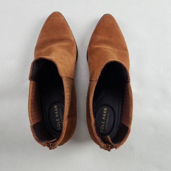Cole Haan Val Ankle Boot Womens 8 Brown Suede Perforated Back Zip Grand Bootie - Picture 10 of 12